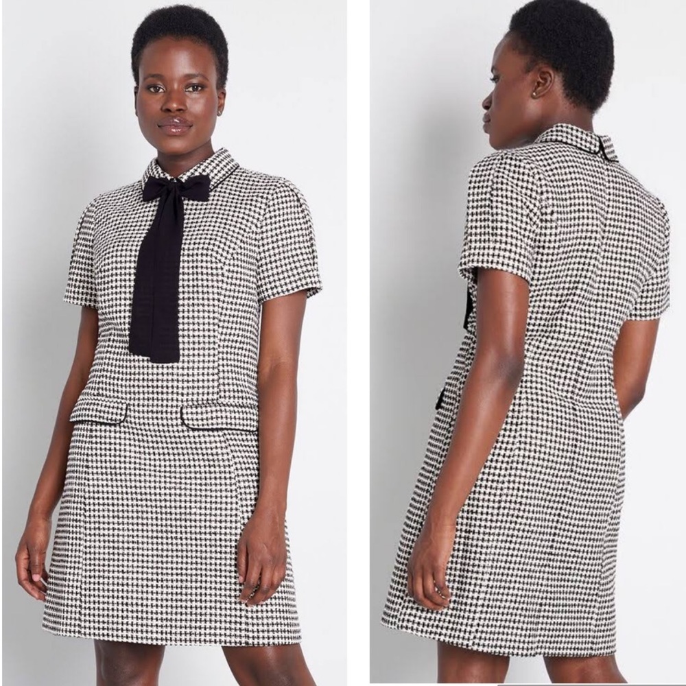 Modcloth Tie Neck Tweed Mini Dress Retro Mod in Black Tweed